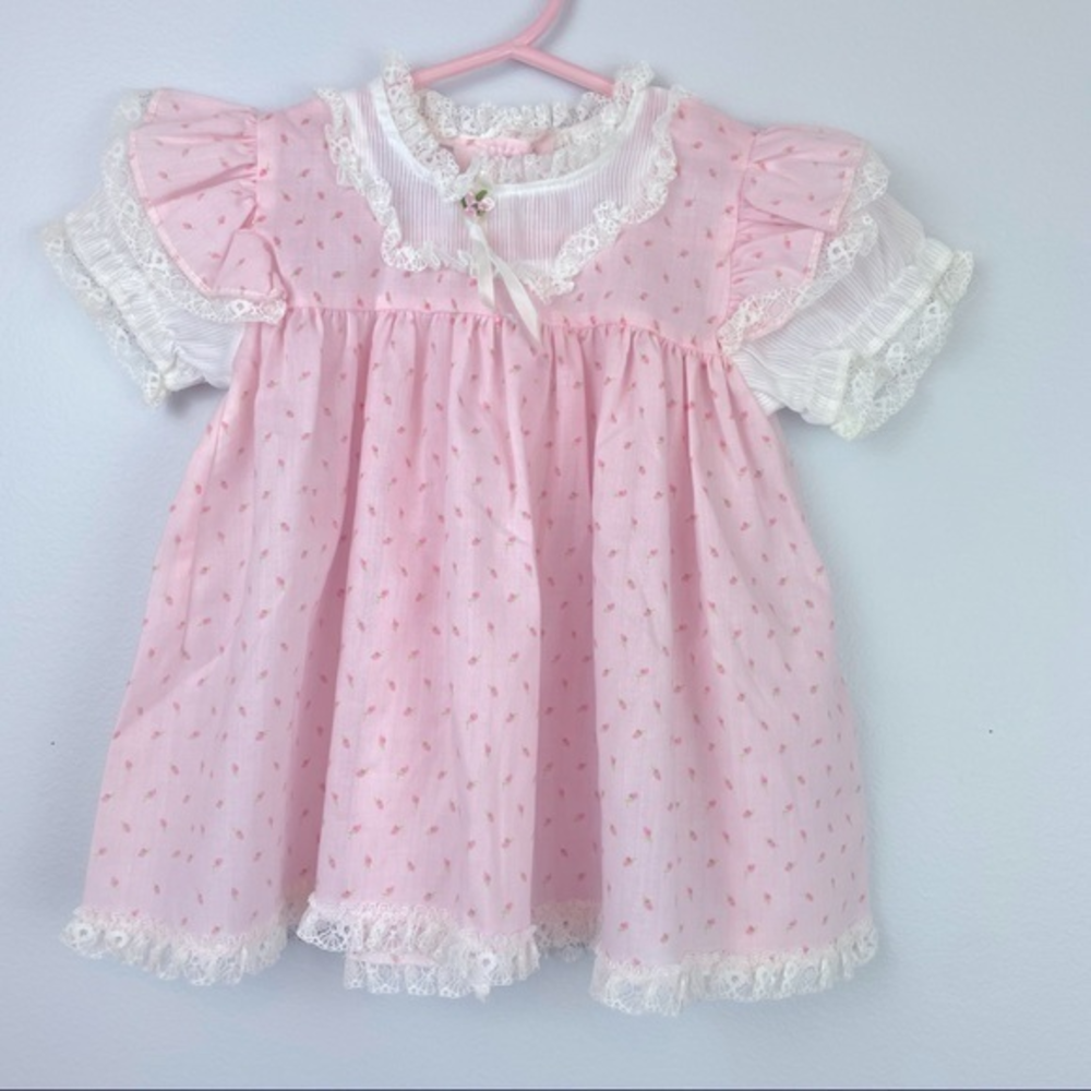 80s pink rose bud baby dress